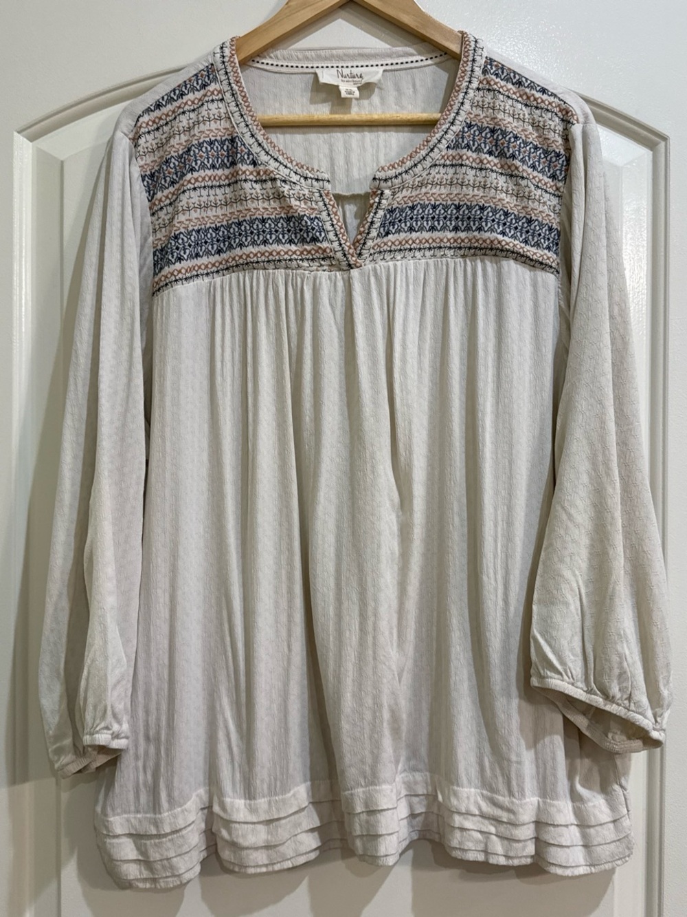 Nurture by Westbound Beige Boho Embroidered Yoke Top Size 2X